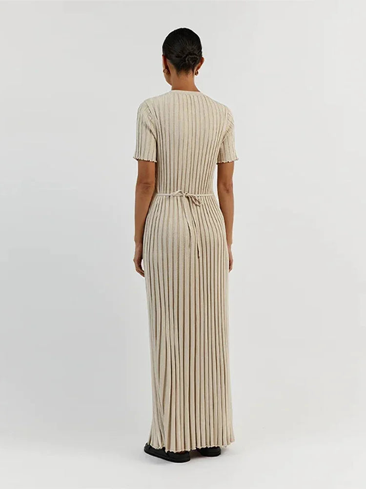 Mia™ | Ribbed Knit Short Sleeve Maxi Dress