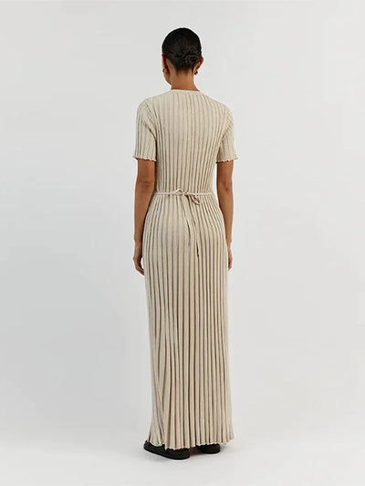 Mia™ | Ribbed Knit Short Sleeve Maxi Dress