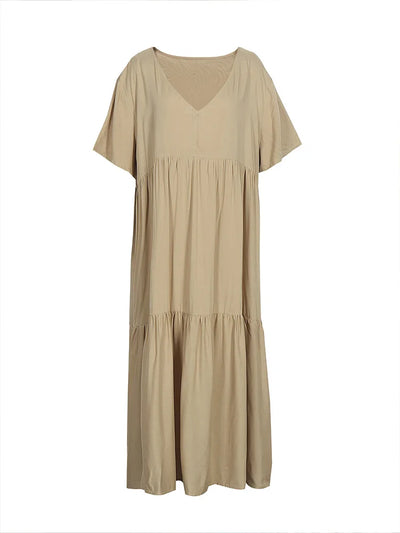 Kiera | Plus Size V-Neck Midi Dress with Pleated Detail