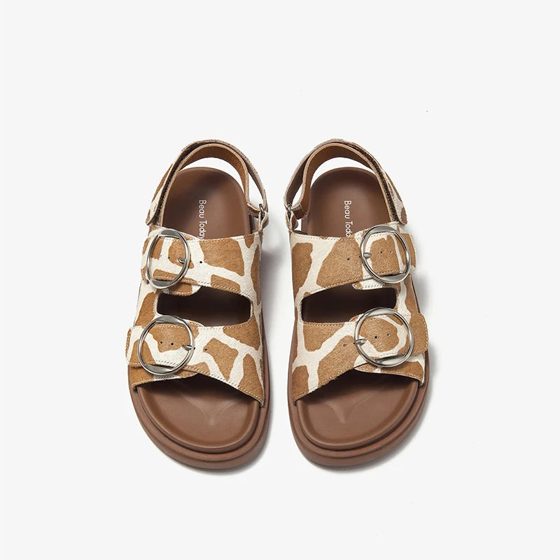 Lina | Animal print double buckle sandals