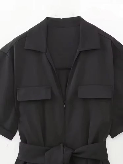 Vanessa | Belted Short-Sleeve Zipper Playsuit