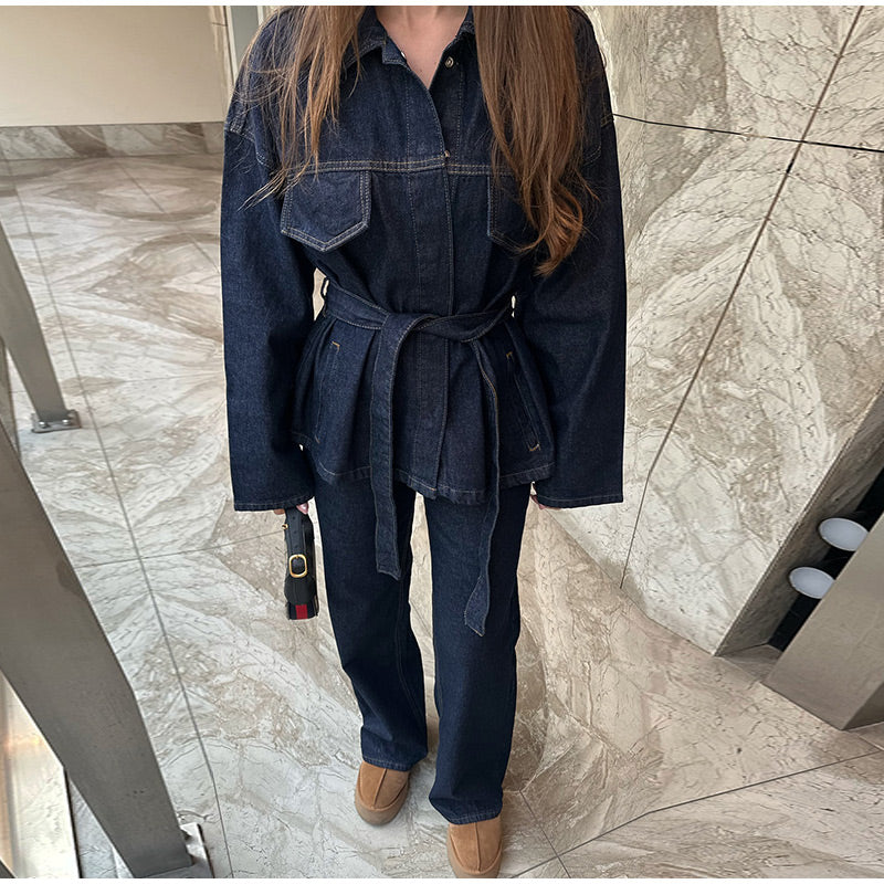 Faye | Vintage spliced denim set