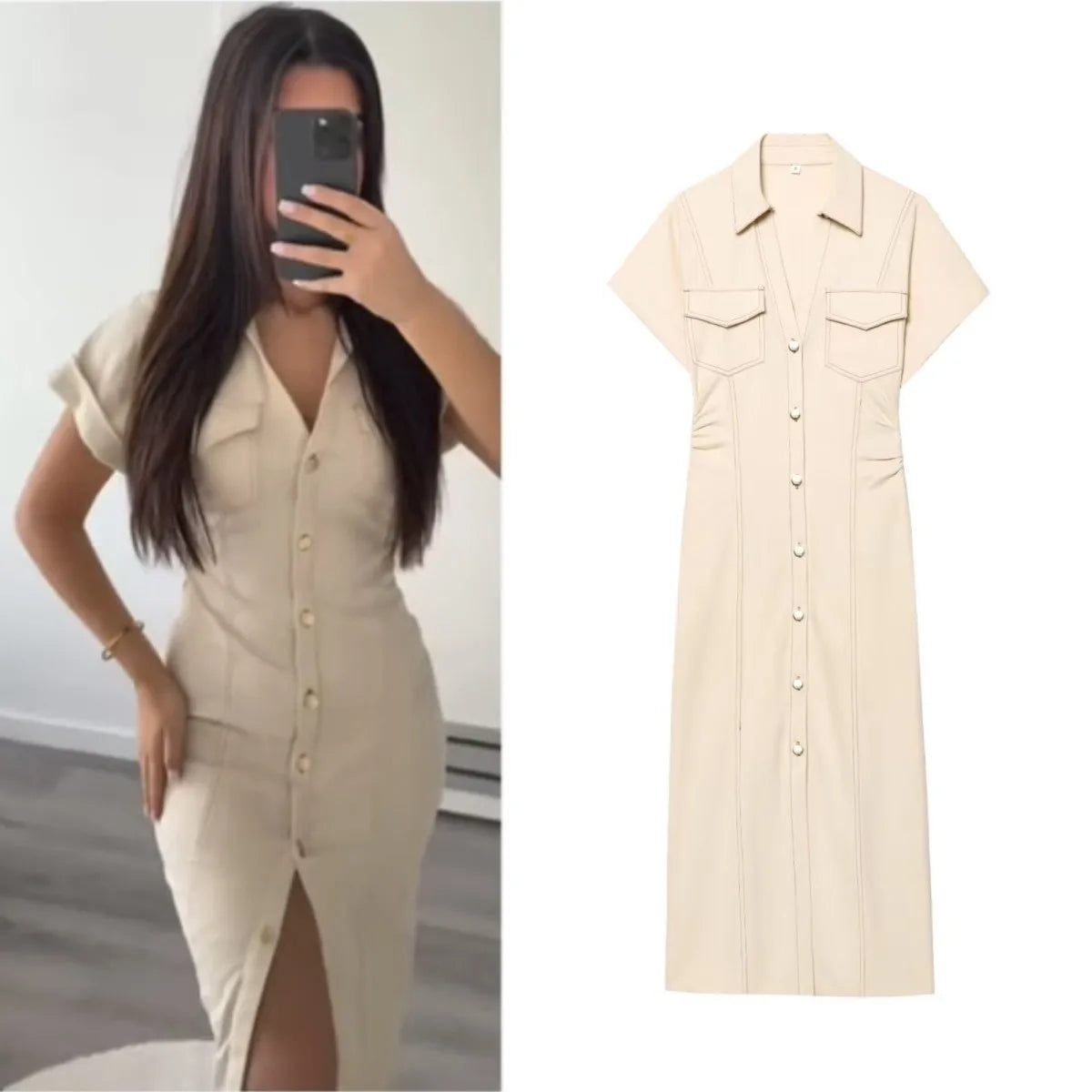 Chloe™ | Buttoned Midi Shirt Dress