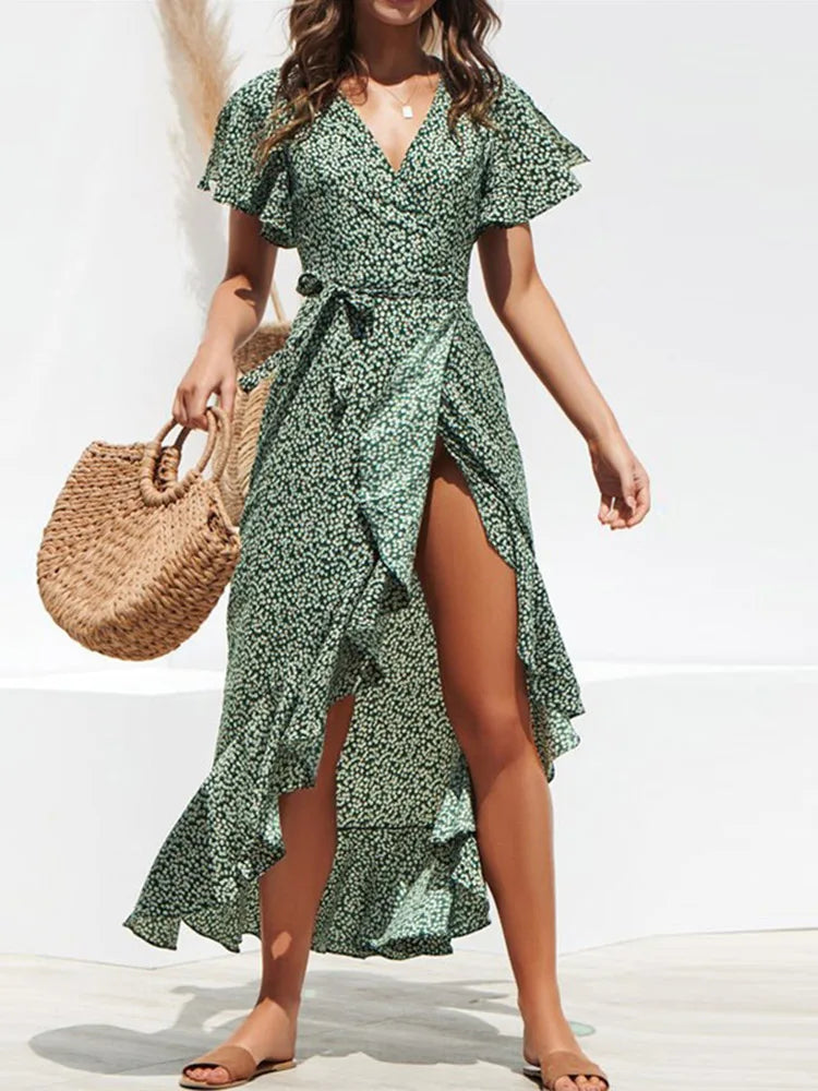 Elara™ | Elegant Boho Floral Chiffon Maxi Dress