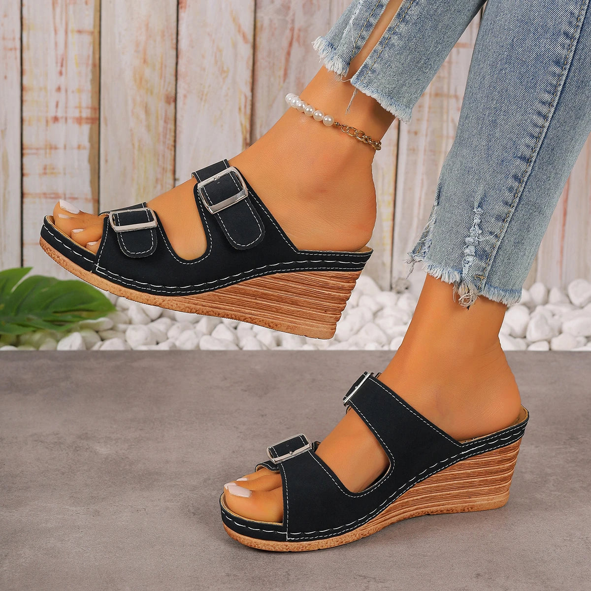 Rhea | Plus Size Platform Heel Beach Slides