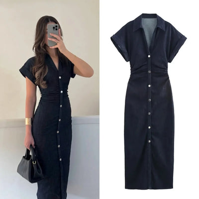Chloe™ | Buttoned Midi Shirt Dress