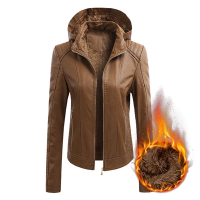 Kara | PU biker jacket with detachable hood