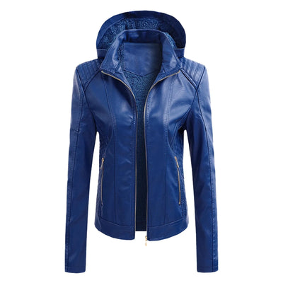 Kara | PU biker jacket with detachable hood