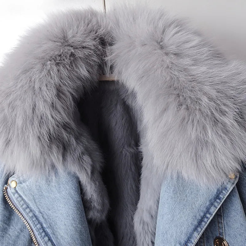 Olivia | Luxe Lined Fox Fur Denim Coat