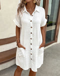 Women's Vintage Cotton-Linen V-Neck Mini Dress