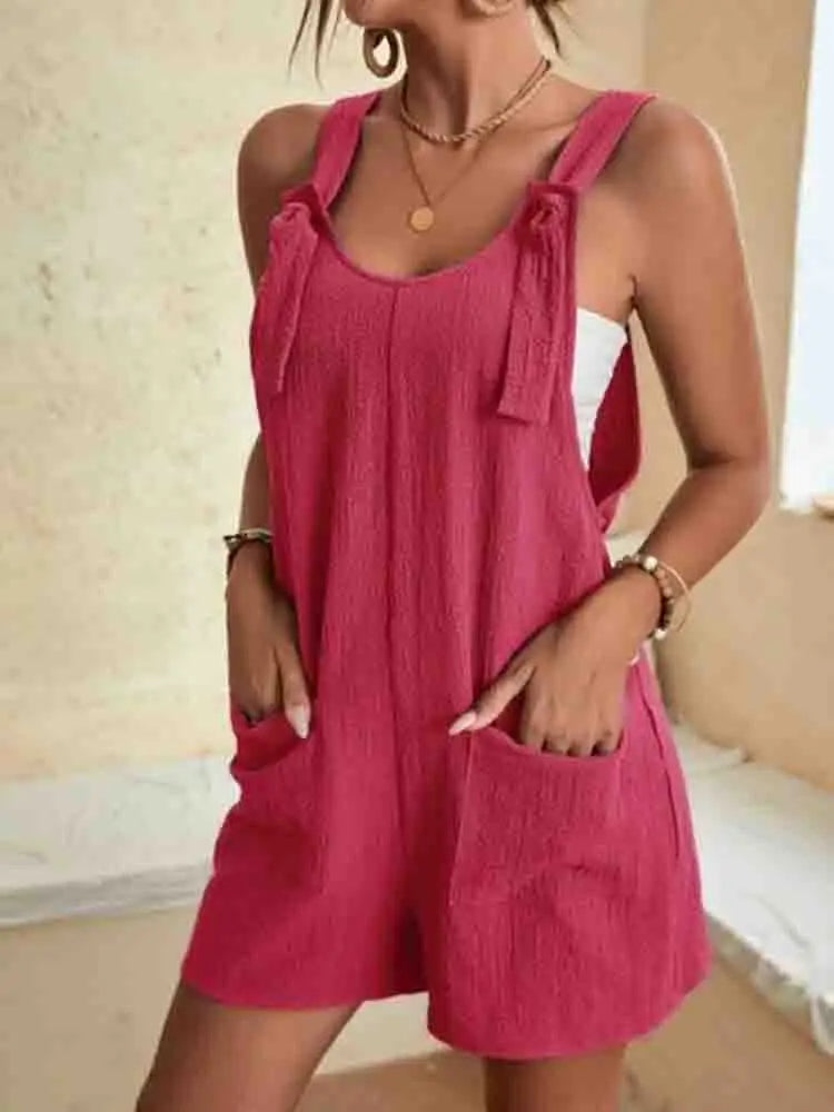 Olivia | Casual Sleeveless Summer Romper with Tie Straps & Pockets