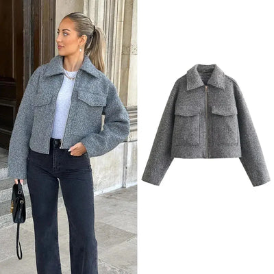 Maya | Cropped Tweed Zip Jacket