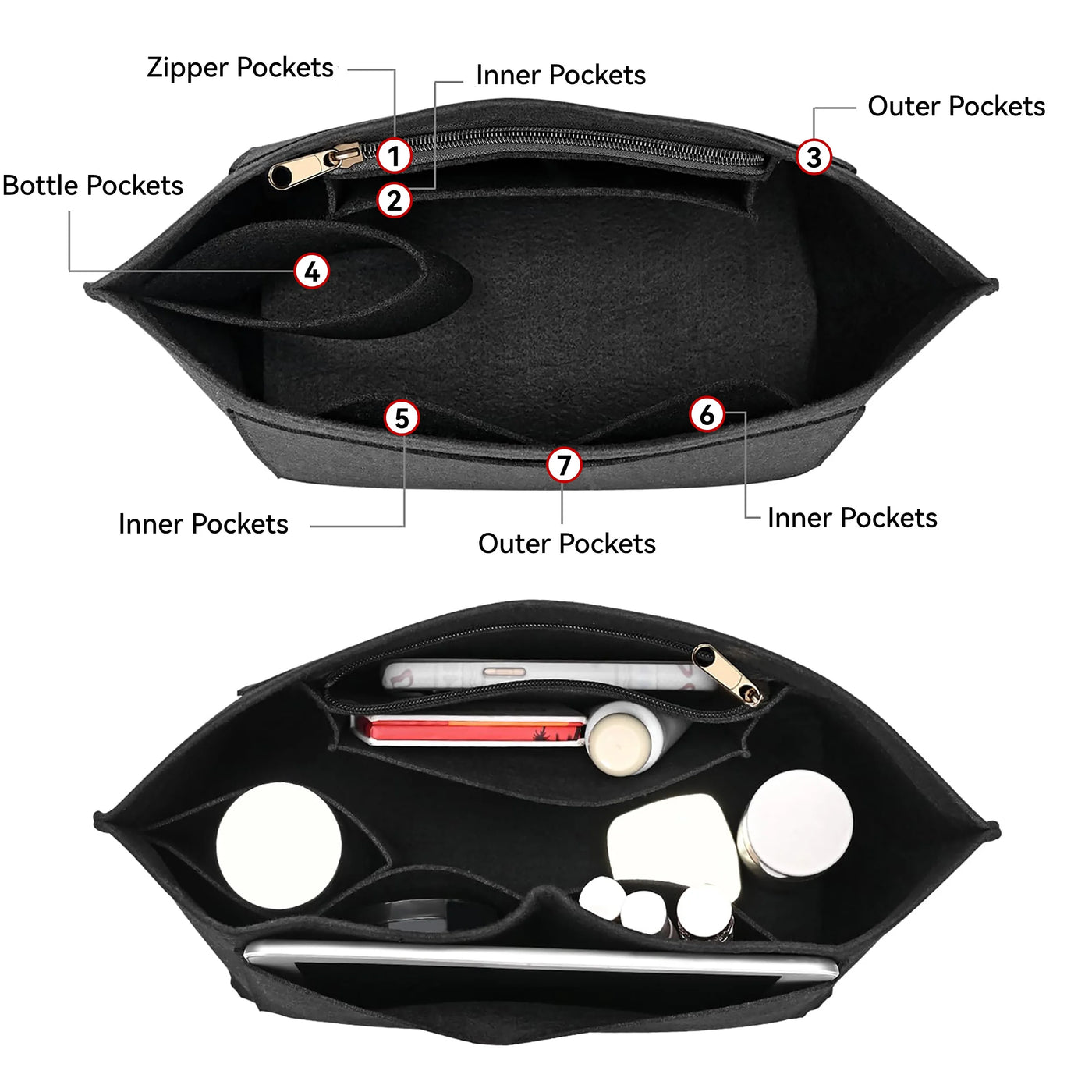 Rose | Felt insert organiser for Longchamp handbags