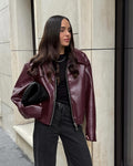 Women's Leather Jacket: Vegan Leather Square Neckline