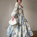 Women's Vintage Boho Chiffon Dress – Lantern Sleeves