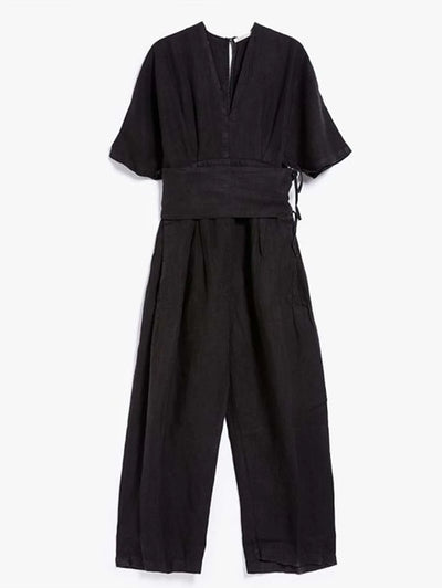 Nia | Vintage V-Neck Cotton-Linen Jumpsuit