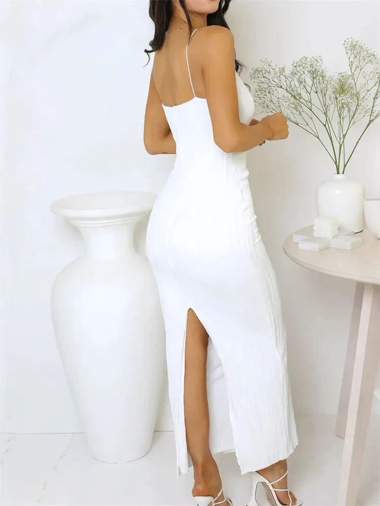 Mia™ | Ruched Long Evening Dress with Split Back - Solid Colour