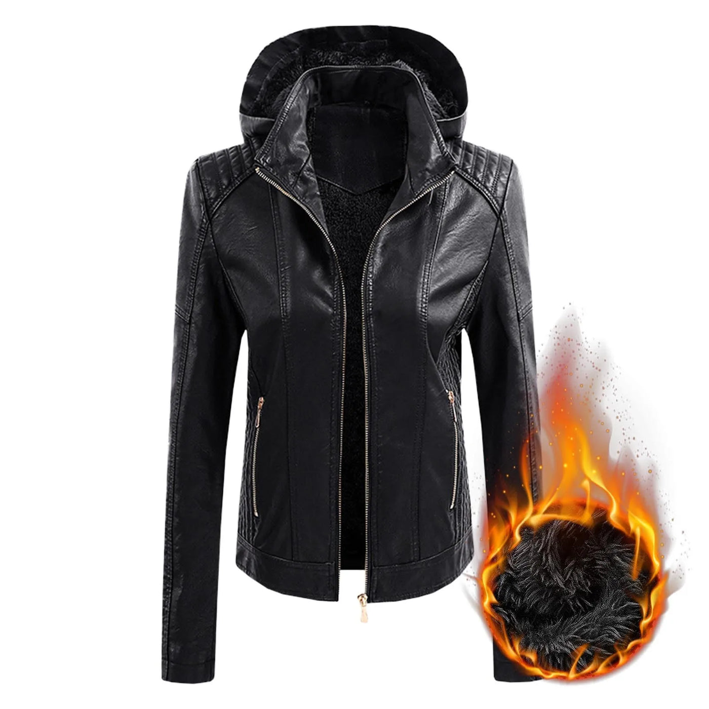 Kara | PU biker jacket with detachable hood