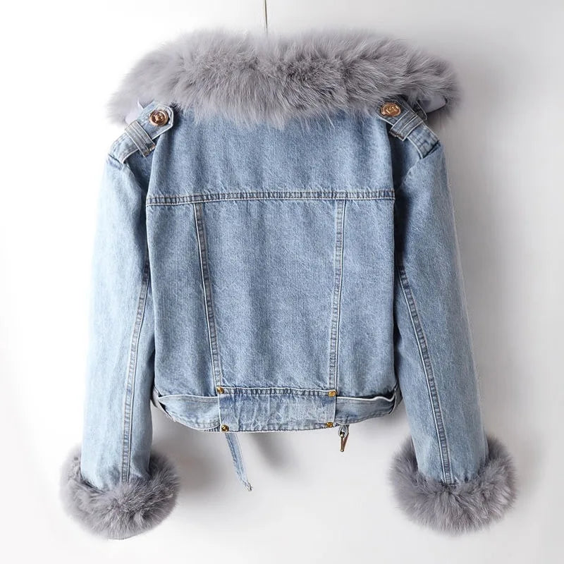 Olivia | Luxe Lined Fox Fur Denim Coat