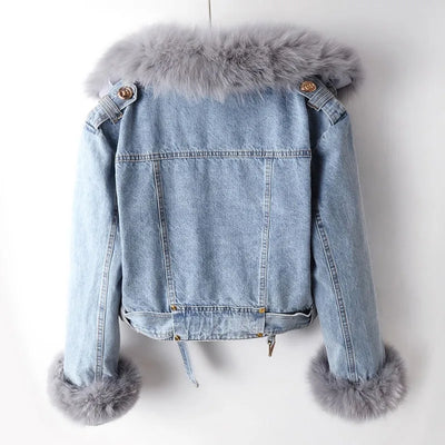 Olivia | Luxe Lined Fox Fur Denim Coat