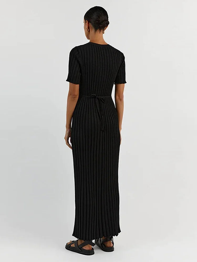 Mia™ | Ribbed Knit Short Sleeve Maxi Dress