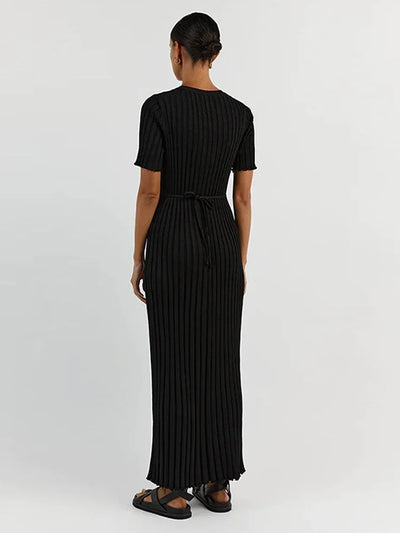 Mia™ | Ribbed Knit Short Sleeve Maxi Dress