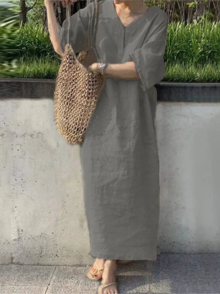 Savannah™ | Cotton Linen V-neck Maxi Dress