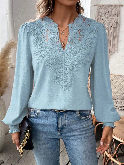 Pia | Elegant Lace Blouse – V-Neck & Long Sleeves for Work or Daywear