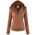 Women's Hooded Faux Leather Jacket – Slim Fit Moto