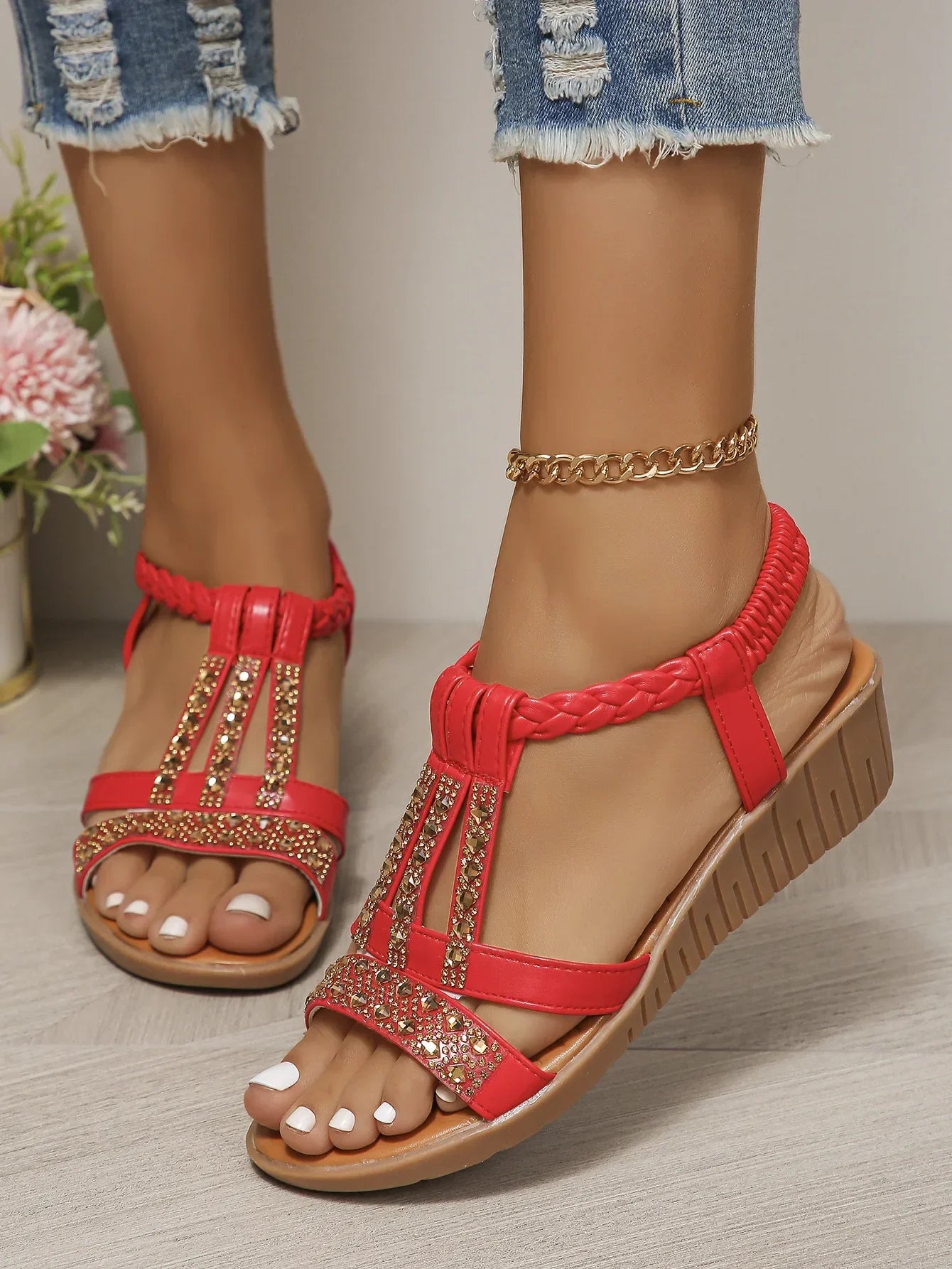 Nora | Bohemian Rhinestone Platform Sandals