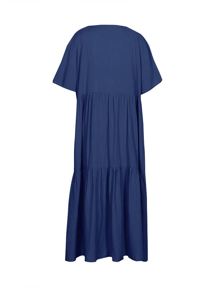 Kiera | Plus Size V-Neck Midi Dress with Pleated Detail