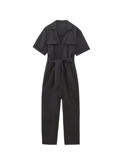 Vanessa | Belted Short-Sleeve Zipper Playsuit