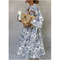 Women's Printed V-Neck A-Line Skirt Dress – Boho