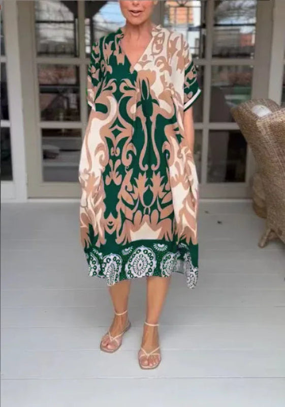 Alexa™ | Breezy Printed V-Neck Midi Dress