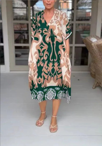 Alexa™ | Breezy Printed V-Neck Midi Dress