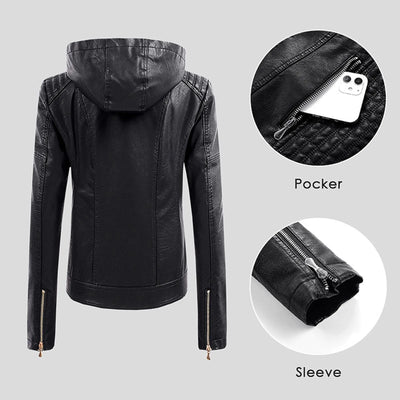 Kara | PU biker jacket with detachable hood