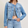 Women's Fitted Short-Sleeve Denim Jacket – Utility Pockets