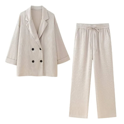 Jasmine | Chic Double-Breasted Wrinkled Suit Set
