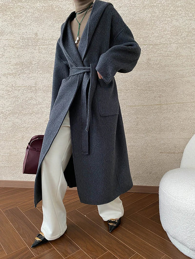 Freya | Hooded Wool-Blend Belted Coat