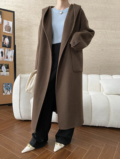 Freya | Hooded Wool-Blend Belted Coat