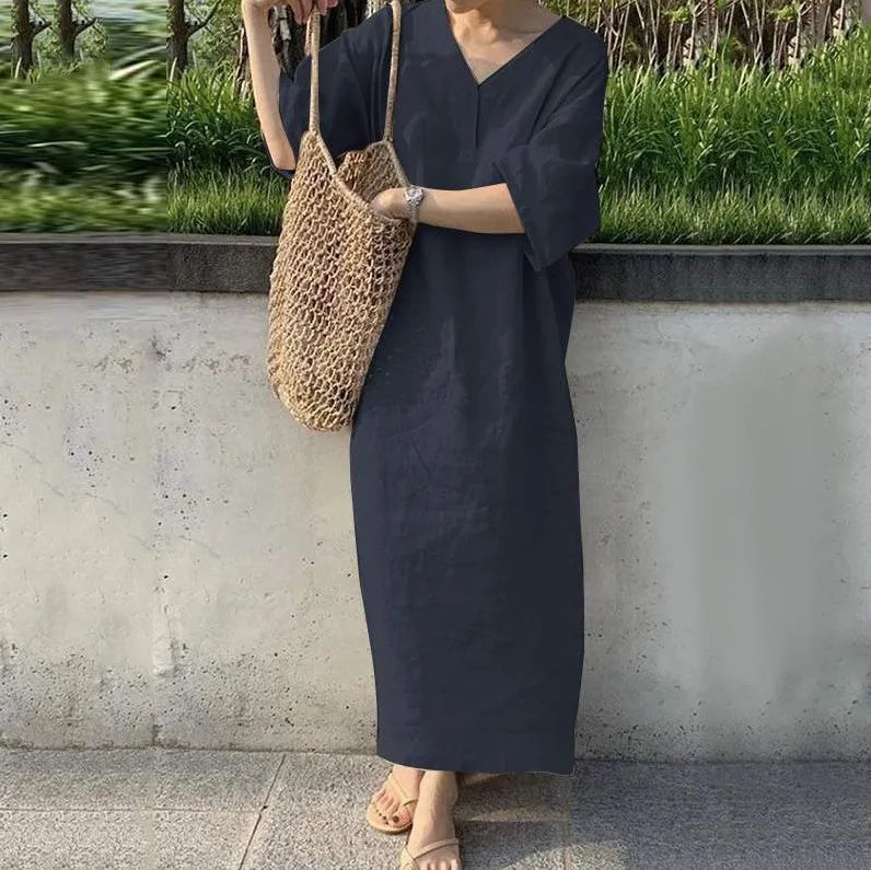 Savannah™ | Cotton Linen V-neck Maxi Dress