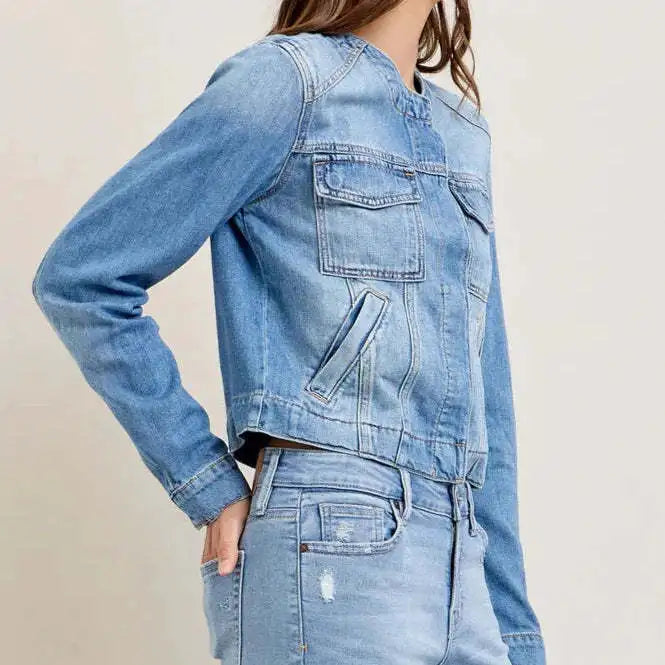 Willa | Fitted Short-Sleeve Denim Jacket with Utility Pockets
