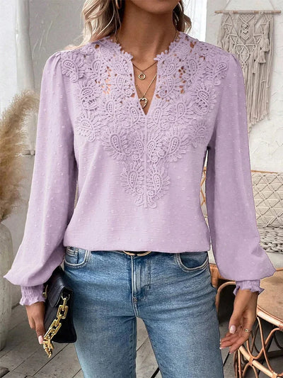 Pia | Elegant Lace Blouse – V-Neck & Long Sleeves for Work or Daywear