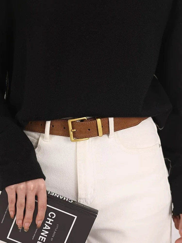 Penelope | Vintage Suede Leather Belt with Gold Buckle
