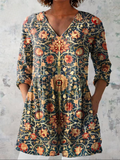 Women's Vintage Floral V-Neck Shirt – Cotton Linen