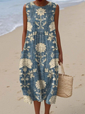 Women's Vintage Floral Sleeveless Wrap Dress – Cotton