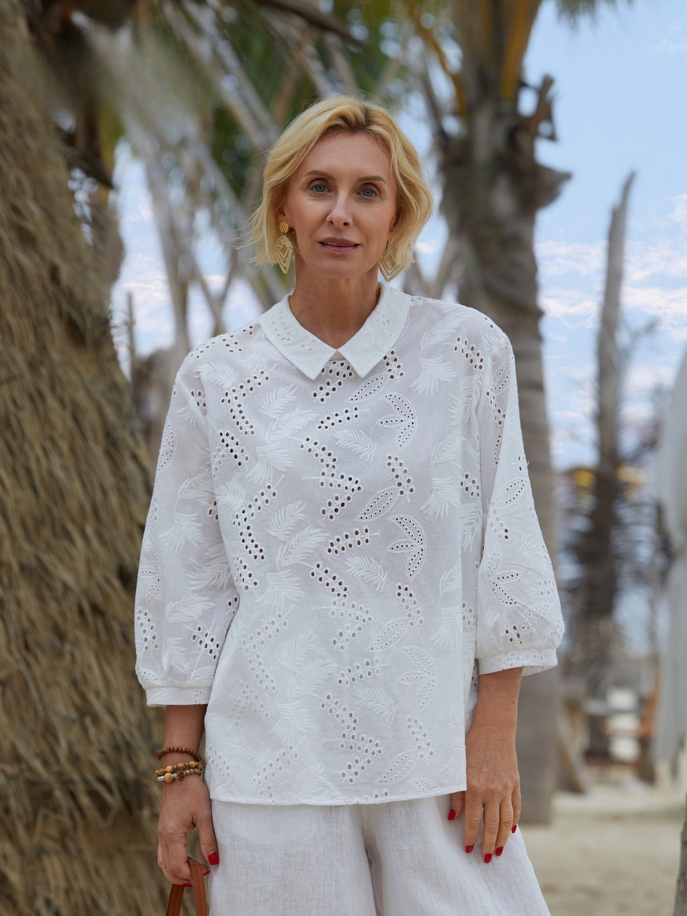 Cotton™ | 100% Women's  Embroidery Peter Pan Style Shirt