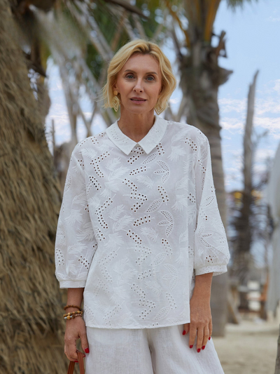 Cotton™ | 100% Women's  Embroidery Peter Pan Style Shirt