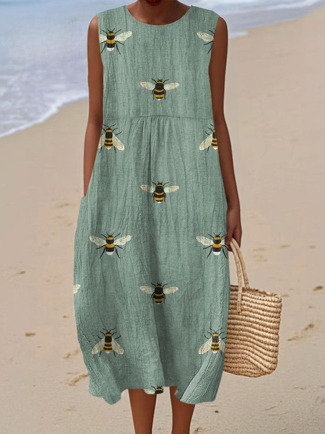 Women's™ | Funny Bee Art Print Casual 100% Cotton Wide Leg Jumpsuit