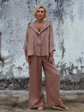 Women's 100% Linen Jacket and Pants Set – Asymmetric